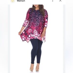 White mark-2X-navy blue with pink/white polkadots. 3/4 sleeves top/tunic dress